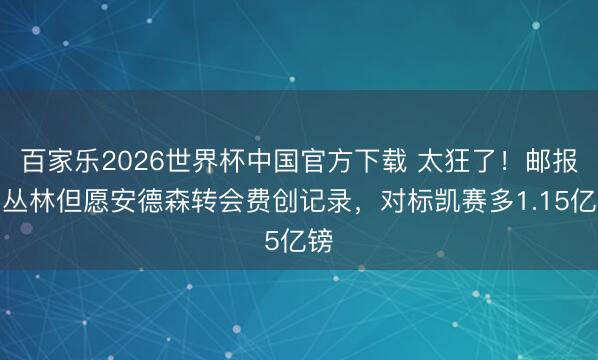 百家乐2026世界杯中国官方下载 太狂了！邮报：丛林但愿安德森转会费创记录，对标凯赛多1.15亿镑